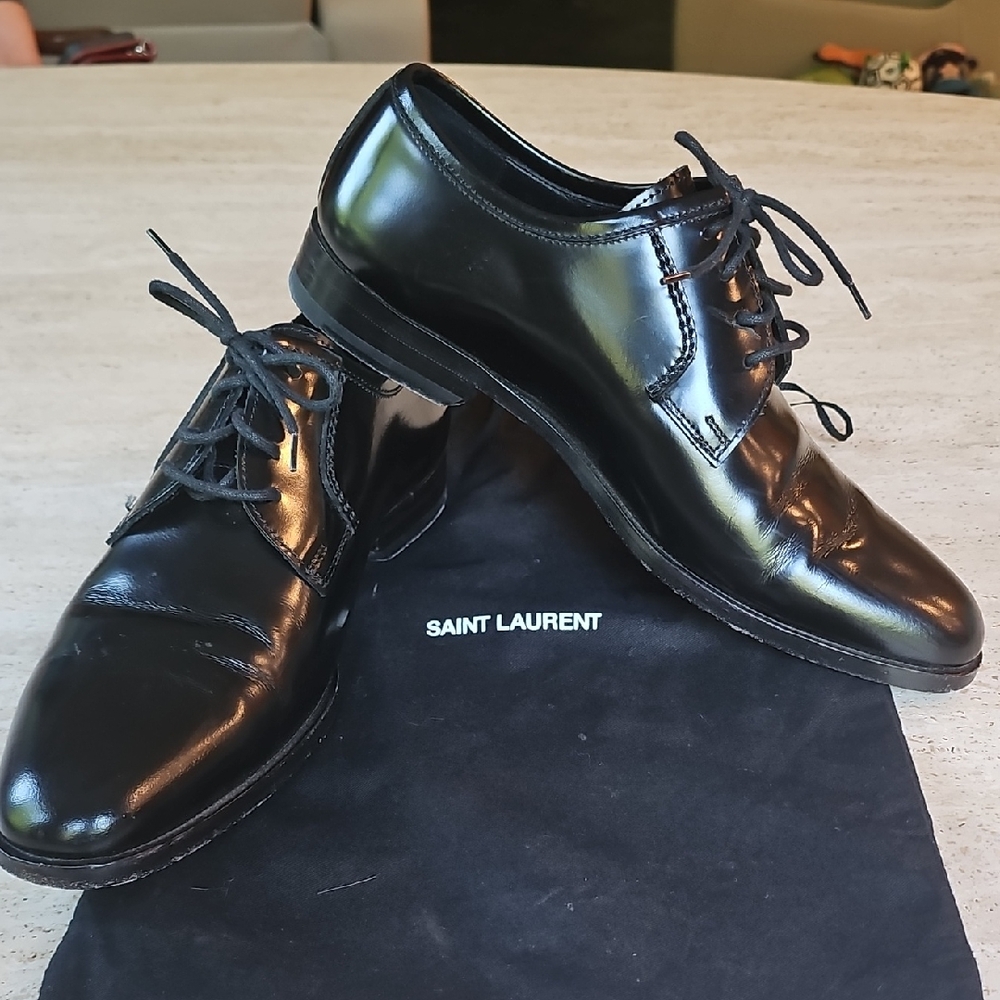 SAINT LAURENT Black Leather MONTAIGNE 25 DERBY Women's Shoes